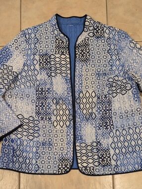 Alfred Dunner Blue Quilted Jacket Blazer Size Large